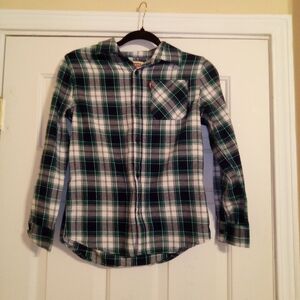 Levi's Girls Green and White Plaid Button Down Shirt Ages 10-12